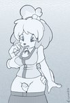 animal_crossing anthro breast_grab breasts canid canine canis clothed clothing crombie digital_drawing_(artwork) digital_media_(artwork) disembodied_hand disembodied_penis domestic_dog duo erection female female_focus genitals gloves greyscale hair hand_on_breast handwear hi_res isabelle_(animal_crossing) male male/female mammal monochrome nintendo penis pussy sex shih_tzu solo_focus thigh_sex toy_dog