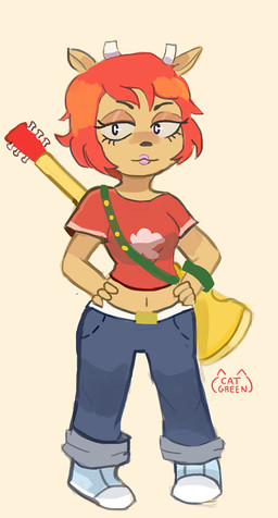 clothed clothing electric_guitar female fur guitar hair musical_instrument orange_body orange_fur plucked_string_instrument red_hair solo string_instrument cat_green parappa_the_rapper sony_corporation sony_interactive_entertainment um_jammer_lammy lammy_lamb bovid caprine mammal sheep