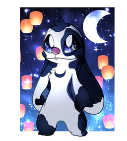 ambiguous_gender blue_body blue_fur buckteeth chest_markings chest_tuft crescent_moon fur head_tuft lamp lantern markings moon paper_lantern purple_nose smile solo standing teeth tuft white_body white_fur ryuko_rose disney lilo_and_stitch fan_character penumbra_(ryuko_rose) alien experiment_(lilo_and_stitch) 2022 digital_media_(artwork) hi_res female_(lore)