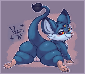 3_eyes big_butt blue_body blue_fur blush border butt cheek_tuft claws facial_tuft female feral fur genitals hairless hairless_feet looking_back lying multi_eye on_front paws plump_labia purple_border quadruped rear_view red_eyes simple_background slightly_chubby smile smiling_at_viewer solo tail tail_tuft thick_thighs toe_claws tuft vulva whiskers wide_hips wolps battu alien mammal murid murine rat rodent 2025 absurd_res digital_drawing_(artwork) digital_media_(artwork) hi_res shaded signature
