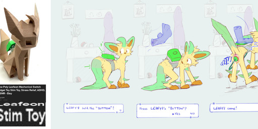 ambiguous_gender anus bodily_fluids disembodied_hand duo ejaculation exclamation_point female female/ambiguous female_orgasm feral genital_fluids inside pushbutton questionable_consent sex_toy solo_focus text vaginal_fluids vaginal_squirting vibrator quizzical_(artist) nintendo pokemon canid canine eeveelution generation_4_pokemon leafeon mammal pokemon_(species) english_text hi_res