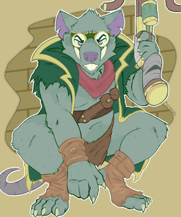 anthro belt boots bottomwear bracelet brick brick_wall buckteeth claws clothing cocky crossbow crouching evil_grin eyewear eyewear_on_head fangs feet footwear fur goggles goggles_on_head green_body green_fur grin holding_object holding_weapon jewelry kerchief loincloth looking_at_viewer male mischievous notched_ear pink_eyes purple_nose ranged_weapon rat_tail sharp_teeth shoes simple_background sleeveless_clothing smile smiling_at_viewer solo tail tan_background teeth toe_claws toeless_boots toeless_footwear toes topwear vest wall_(structure) weapon white_claws stupid_blokko league_of_legends riot_games tencent twitch_(lol) mammal murid murine rat rodent 2025 5:6 hi_res