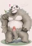 anthro ball_tuft balls barefoot biped blush erection eyes_closed feet fur genitals heart_symbol male nude open_mouth overweight overweight_anthro overweight_male pecs penis pseudo_clothing sharp_teeth solo standing teeth tuft vein veiny_penis iceman1984 nintendo pokemon bear generation_6_pokemon mammal pangoro pokemon_(species)