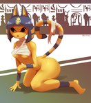 anthro bottomless bottomless_female breasts clothed clothing egyptian female open_mouth solo thick_thighs yellow_body metonka animal_crossing ankha_zone nintendo ankha_(animal_crossing) domestic_cat felid feline felis mammal digital_media_(artwork) hi_res shaded