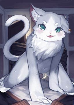 anthro crossgender duo female male male/female tail xux_(artist) re:zero puck_(re:zero) domestic_cat felid feline felis mammal absurd_res hi_res