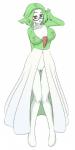 breasts clothing eyelashes eyewear featureless_feet feet female fusion genitals glasses green_hair green_nipples hair monster_girl_(genre) nipples not_furry nude pink_eyes pussy simple_background solo standing translucent translucent_clothing white_background white_body white_skin nickfaire nintendo pokemon bianca_(pokemon) gardevoir generation_3_pokemon pokemon_(species) hi_res