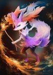 ambiguous_gender anthro black_body black_fur blue_eyes ear_tuft feet fingers fire fur holding_object pupils purple_body purple_fur red_body red_fur red_nose slit_pupils smile solo toes tuft white_body white_fur eldrige nintendo pokemon braixen generation_6_pokemon pokemon_(species) shiny_pokemon 2014 signature