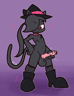 accessory after_transformation anthro ball_tuft balls big_balls big_penis black_boots black_clothing black_footwear black_hat black_headwear black_legwear black_nose black_stockings blush boots choker clothing crossgender erection fishnet_stockings footwear foreskin frown ftm_crossgender fur genitals glans grey_body grey_fur grey_hair grey_inner_ear grey_nipples hair hair_accessory hair_over_eye hairband hat headgear headwear high_heeled_boots high_heels humanoid_genitalia humanoid_penis jewelry legwear looking_down magic male masturbation mostly_nude necklace nipples penile penile_masturbation penis pink_choker pink_clothing pink_eyes pink_glans pink_hat pink_headwear pink_jewelry pink_necklace pink_penis pink_pupils ponytail pupils shoes solo stockings tuft witch_hat ultilix sofia_(ultilix) domestic_cat felid feline felis mammal 2026 hi_res