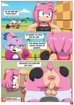 anal_request anthro anus athletic_wear backsack balls bottomwear bottomwear_down boxing_gloves breasts butt clothed clothing dialogue duo fighting_ring genitals green_eyes gynomorph handwear intersex pants pants_down partially_clothed perineum pink_anus pink_body presenting presenting_anus purple_body speech_bubble spread_anus spread_butt spreading text yellow_eyes ike_marshall sega sonic_the_hedgehog_(series) amy_rose blaze_the_cat rouge_the_bat bat domestic_cat eulipotyphlan felid feline felis hedgehog mammal comic english_text hi_res