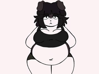 annoyed anthro bedroom_eyes belly big_belly big_breasts black_body black_fur bouncing_belly bouncing_breasts breasts clothing crop_top dancing female fur looking_at_viewer looking_up narrowed_eyes overweight seductive shirt solo standing tail tail_motion tailwag text thick_thighs tongue tongue_out topwear white_body white_fur spellcasterrr angela_(spellcasterrr) border_collie canid canine canis collie domestic_dog herding_dog mammal pastoral_dog sheepdog 4:3 animated animation_meme meme short_playtime webm trans_(lore)