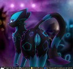 alternate_color animal_genitalia anus blurred_background blush butt female feral fur genitals looking_back purple_eyes pussy smile solo tail text rymherdier nintendo pokemon fan_character felid generation_5_pokemon liepard mammal pokemon_(species) digital_media_(artwork) english_text