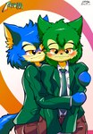adolescent anthro belt blue_body blush clothing countershading duo green_body hug hugging_another hugging_from_behind looking_at_another looking_down male male/male necktie school_uniform shirt simple_background student topwear uniform wolf_tail yellow_eyes young young_anthro young_male peakon feng_ji_zhou huang_yu xiao_fang canid canine canis mammal wolf hi_res
