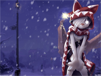 anthro arms_in_front belt bent_legs biped blurred_background bottomless claws cloak clothed clothing detailed_background empty_eyes extended_arms fangs female fur glowing glowing_eyes hair hair_over_eye hands_on_knees hands_on_legs hands_on_own_knees hands_on_own_legs hands_together holding_both_knees holding_both_legs knock-kneed leaning_on_self looking_at_viewer mog_mod night one_eye_obstructed outside pom_hat shirt sky snow snowing solo standing star starry_sky teeth topwear white_body white_eyes white_fur white_hair wings winter ian_mcconville bethesda_game_studios final_fantasy microsoft morrowind square_enix the_elder_scrolls mage_(final_fantasy) ren_(ian_mcconville) white_mage_(final_fantasy) mammal moogle 4:3 crossover hi_res wallpaper