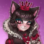 <3 absurd_res anthro blush clothed clothing crown digital_media_(artwork) domestic_cat felid feline felis female hair headgear hi_res looking_at_viewer mammal mapplesfactory queen royalty simple_background smile solo