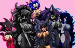 angry animal_ears anthro big_breasts black_clothing black_dress black_eyes black_hair black_sclera blue_hair breasts butt clothing crossgender crying_blood dress female group hair jmccormick long_hair looking_at_viewer looking_down looking_up milady_x_(jmc) multi_eye personification pink_eyes purple_hair red_clothing red_dress smile xanthera_(jmc) yellow_eyes jmcchannel third-party_edit hollow_hip_backless_chain_dress sonic.exe_(creepypasta) lord_x human mammal absurd_res hi_res sibling_(lore) sister_(lore) sisters_(lore)