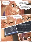 anthro apartment blue_eyes blush brown_body brown_fur chair computer desk duo electronics female fur furniture inner_monologue inside message office_chair table thinking tired towel towel_only typing paddedulf elaina_(paddedulf) fan_character bear lagomorph leporid mammal rabbit comic