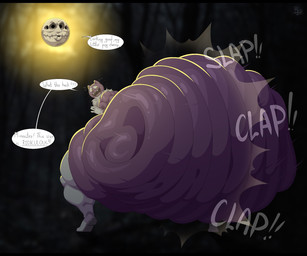anthro ass_clapping big_butt black_bars butt butt_focus butt_jiggle butt_ripples clap_(sound_effect) huge_butt hyper hyper_butt jiggling male master moon muscular muscular_male purple_body ripples solo speech_bubble surprised twerking bobthetanuki pocketcat_(fear_&_hunger) rher domestic_cat felid feline felis mammal hi_res letterbox