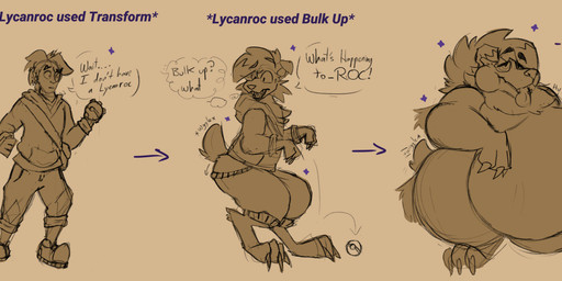 anthro belly big_belly claws clothing digitigrade human_to_anthro intelligence_loss male mental_transformation pokeball pokemon_speak sequential_arrow simple_background solo species_transformation tail text thick_thighs torn_clothing transformation transformation_through_magic weight_gain rui_the_sniffer nintendo pokemon generation_7_pokemon human lycanroc mammal midnight_lycanroc pokemon_(species) english_text hi_res sequence