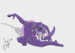 anthro barefoot big_butt butt claws clothed clothing curling_toes feet female finger_claws green_eyes horn long_tail looking_at_viewer nude open_mouth partially_clothed purple_body soles solo spread_legs spreading tail toe_claws toes young smol_boye activision mythology spyro_the_dragon cynder dragon mythological_creature mythological_scalie scalie