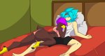 anthro bed cuddling duo female furniture male male/female sleeping sleeping_together mastergodai chad_hodgeson emily_(dtripper) avian bird emu eulipotyphlan hedgehog mammal ratite 2019