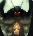 2018 absurd_res ambiguous_gender antennae_(anatomy) anthro arthropod cryptid fangs glowing glowing_eyes hi_res insect insect_wings lamp lepidopteran lol_comments meme moth moth_lamp_(meme) mothman mothmandraws nude red_eyes solo teeth wings