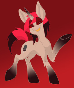horn male red_background simple_background smile solo red_panda_qt friendship_is_magic hasbro hazbin_hotel hellaverse my_little_pony mythology alastor_(hazbin_hotel) equid equine mammal mythological_creature mythological_equine unicorn absurd_res crossover hi_res source_request