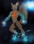 anthro clothing electric electricity fantasy fluffy lightning male muscular muscular_anthro muscular_male pose solo superhero superpowers thong underwear aerosaur83 canid canine fennec_fox fox mammal true_fox concept_art hi_res pinup