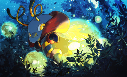 ambiguous_gender antennae_(anatomy) anthro insect_wings looking_back multicolored_body plant sky solo star starry_sky wings yellow_eyes ame_ivysaur nintendo pokemon arthropod beetle elateroid firefly generation_3_pokemon insect pokemon_(species) volbeat 2023 hi_res male_(lore)