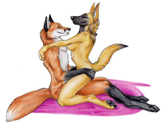 anthro anthro_on_anthro duo embracing_during_sex eyes_closed female from_front_position happy happy_sex hug hugging_another kneeling male male/female mastery_position nude on_lap on_top romantic romantic_couple sex side_view simple_background sitting sitting_on_lap straddling tail korrok canid canine canis domestic_dog fox german_shepherd herding_dog mammal pastoral_dog