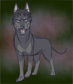 black_nose brown_hair feral feral_with_hair feralized gradient_background hair sharp_teeth short_fur simple_background teeth mizzkie attack_on_titan nile_dawk canid canine canis domestic_dog mammal 2013