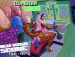 anthro arcade arcade_machine blue_eyes bottomless bottomless_anthro bottomless_female breasts clitoris close-up clothed clothing combo_meter detailed_background dildo dildo_insertion erotic_arcade_machine female female_anthro fucking_machine fur gameplay_mechanics genitals hair handjob high_score machine multicolored_body multicolored_fur nude penetration penile pussy rhythm_game sex sex_toy sex_toy_insertion smile solo striped_body striped_fur stripes tail two_tone_body two_tone_fur white_body white_fur white_hair guttahpup sukena felid mammal pantherine tiger absurd_res hi_res