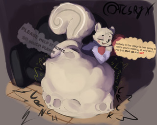 ambiguous_gender ambiguous_prey anthro anthro_pred belly belly_on_ground big_belly big_butt biped black_eyebrows black_nose black_text bloated blue_clothing blue_topwear blue_vest blush bodily_noises bone bone_breaking bone_imprints bones_in_stomach bottomless bottomless_anthro bottomless_male butt calling_for_help cheek_blush clothed clothed_anthro clothed_male clothing compression_sound_effect cracking cruel_pred cruelty crunch crushing_sound_effect curled_tail curved_text death dialogue digestion digestion_noises ears_up eyebrows face_imprint fatal_vore fully_inside fur furniture glorsh green_text hair hand_imprint huge_belly huge_butt hyper hyper_belly imminent_death imprint inner_ear_fluff inside light long_sleeves looking_at_belly looking_at_own_belly looking_at_self looking_down looking_down_at_belly looking_down_at_self lying lying_on_sofa male male_anthro male_pred motion_lines multiple_prey on_front on_sofa one_eye_closed one_eye_half-closed onomatopoeia open_:3 open_mouth open_smile pain red_text rumbling_stomach same_size_vore shirt short_hair shortened_sound_effect shut_up side_view skull skull_imprint slosh sloshing_belly smile smug sofa soft_vore solo sound_effect_variant sound_effects speech_bubble stretchy_bulge struggling struggling_prey tail talking_to_another talking_to_prey text text_emphasis topwear topwear_only tuft twitter_handle unseen_prey unwilling_prey vest vore vowelless vowelless_sound_effect white_clothing white_shirt white_topwear wink tcsrjx animal_crossing nintendo marshal_(animal_crossing) grey_squirrel mammal rodent sciurid tree_squirrel 2025 5:4 digital_media_(artwork) digital_painting_(artwork) english_description english_text full-length_portrait hi_res lighting painting_(artwork) portrait shaded signature soft_shading