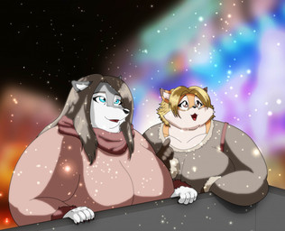 anthro big_breasts blonde_hair blue_eyes breasts brown_eyes brown_hair clothing duo female fur grey_body grey_fur hair huge_breasts multicolored_body multicolored_fur obese obese_anthro obese_female open_mouth orange_body orange_fur overweight overweight_anthro overweight_female scarf snow snowing sweater topwear two_tone_body two_tone_fur white_body white_fur xxsparcoxx michelle_(xxsparcoxx) sophia_(xxsparcoxx) canid canine canis fox mammal wolf 2015 digital_media_(artwork)