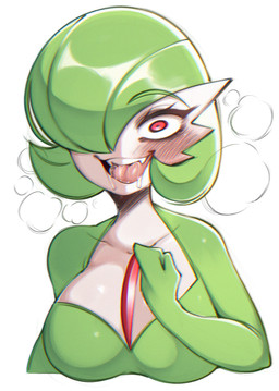 blush blush_lines bodily_fluids breasts chest_spike drooling eyebrows female fingers green_body green_eyebrows green_hair hair looking_at_viewer not_furry open_mouth red_eyes saliva solo spikes spikes_(anatomy) teeth tongue white_body saltyxodium nintendo pokemon gardevoir generation_3_pokemon humanoid pokemon_(species) 2025 hi_res