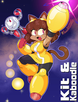 anthro breasts brown_body brown_hair clothed clothing eyewear eyewear_on_head fangs female goggles goggles_on_head hair looking_at_viewer machine male medium_breasts red_eyes solo tail teeth whiskers isaacsart2005 gameoverse glitch_productions kaboodle_(gameoverse) kit_bodega domestic_cat felid feline felis mammal robot 2026 digital_drawing_(artwork) digital_media_(artwork) hi_res