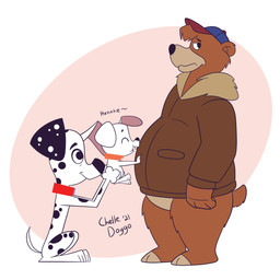 aged_up belly black_body black_fur black_nose black_spots blue_cap blue_clothing blue_hat blue_headwear brown_body brown_clothing brown_fur brown_jacket brown_topwear clothing collar embarrassed female feral fur group hat headgear headwear heterochromatic_ears holding_character jacket male markings orange_collar pilot_jacket pink_inner_ear red_collar spots spotted_body spotted_fur toony topwear trio white_body white_fur white_spots young chelledoggo 101_dalmatian_street 101_dalmatians disney ducktales ducktales_(2017) talespin the_jungle_book dorothy_(101_dalmatians) dylan_(101_dalmatians) kit_cloudkicker bear canid canine canis dalmatian domestic_dog mammal 1:1 2021 crossover hi_res