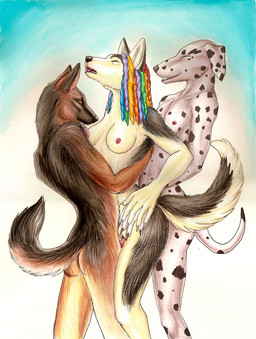 anal anal_penetration anthro anthro_on_anthro black_body black_fur breast_lick breast_play breasts brown_body brown_eyes brown_fur butt claws double_penetration dreadlocks eyes_closed fangs female from_behind_position fur genitals group group_sex licking male male/female nipples nude open_mouth penetration penis rainbow raised_tail sandwich_position sex spots tail teeth threesome tongue tongue_out trio vaginal vaginal_penetration vulva white_body white_fur chewtoy canid canine canis dalmatian domestic_dog german_shepherd herding_dog mammal pastoral_dog
