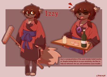 alcohol anthro anthrofied asian_clothing beverage broom cleaning_tool clothing east_asian_clothing female japanese_clothing kimono legwear pokemorph solo stockings text wine cracker_(artist) nintendo pokemon generation_3_pokemon mammal pokemon_(species) procyonid raccoon zigzagoon cel_shading english_text hi_res model_sheet shaded