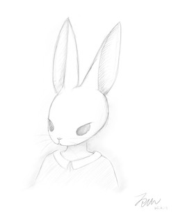 clothed clothing female serious simple_background solo white_body t_plan humanoid lagomorph leporid mammal rabbit digital_media_(artwork) graphite_(artwork) hi_res monochrome sketch traditional_media_(artwork)
