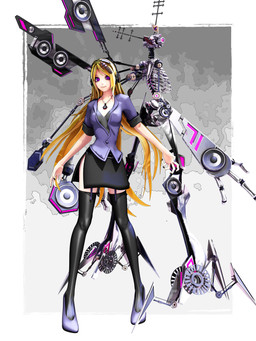 1_eye 3_fingers absolute_territory alternate_species ambiguous_gender big_hands black_bottomwear black_clothing black_legwear black_nails black_skirt black_thigh_highs blonde_hair blue_clothing blue_shirt blue_topwear bottomwear cable claws clothing colored_nails dual_persona duo electronics female female_feral female_human female_humanoid feral fingers footwear garter_straps hair headphones high_heels jewelry legwear long_hair looking_at_viewer machine nails necklace not_furry purple_clothing purple_eyes purple_footwear purple_high_heels purple_shirt purple_topwear ribs shirt shoes simple_background skeletal skirt smile smiling_at_viewer speaker square_crossover thigh_highs topwear white_background deino_(artist) deino_(modeler) zincum_(deino) arthropod beetle human humanoid insect mammal platerodrilus robot robot_humanoid 2014 3:4 3d_(artwork) autodesk_3ds_max_(artwork) digital_media_(artwork) full-length_portrait hi_res portrait