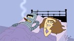 after_sex bed brown_hair cigarette duo female furniture hair machine male male/female nude on_bed smoking pandajenn comedy_central futurama bender_bending_rodríguez fan_character human mammal robot 16:9 widescreen