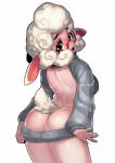 anthro bottomless breasts butt butt_cleavage clothed clothing curvy_figure eyewear female glasses looking_back open_mouth pose solo sweater tail topwear virgin_killer_sweater celebrated_earl disney meme_clothing zootopia dawn_bellwether bovid caprine domestic_sheep mammal sheep absurd_res hi_res meme