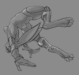 anthro cybernetics female machine pose solo mootsider cyborg lagomorph leporid mammal rabbit monochrome