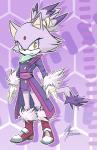 anthro bandage bindi biped boots clothing coat female footwear looking_at_viewer pose scarf shoes simple_background solo standing topwear chingilin sega sonic_the_hedgehog_(series) blaze_the_cat domestic_cat felid feline felis mammal 2014 hi_res purple_theme signature