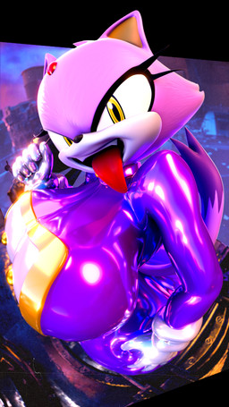 anthro armored_vehicle big_breasts black_nose bodysuit breasts butt clothed clothing eyelashes fangs female forehead_gem fur gem glistening glistening_bodysuit glistening_clothing glistening_latex glistening_skinsuit gloves hair hand_on_butt handwear latex latex_bodysuit latex_clothing latex_gloves latex_handwear latex_skinsuit latex_uniform looking_at_viewer military_uniform military_vehicle open_mouth open_smile purple_body purple_bodysuit purple_clothing purple_fur purple_hair purple_latex purple_skinsuit skinsuit smile solo tail teeth thick_thighs tight_clothing tongue tongue_out uniform vehicle white_clothing white_gloves white_handwear white_latex wide_hips yellow_eyes palisal meatcorp sega sonic_the_hedgehog_(series) blaze_the_cat domestic_cat felid feline felis mammal 2024 3d_(artwork) 4k 9:16 absurd_res blender_(artwork) digital_media_(artwork) hi_res
