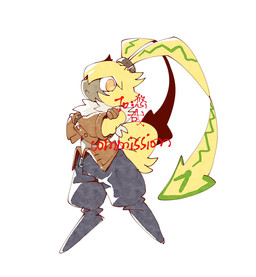 anthro bottomwear chibi clothing crossed_arms fur gloves handwear long_ears male orange_eyes pants ponytail_ears shirtless small_waist solo yellow_body yellow_fur cracker68659106 bandai_namco digimon digimon_ghost_game digimon_(species) lagomorph leporid mammal rabbit symbareangoramon hi_res