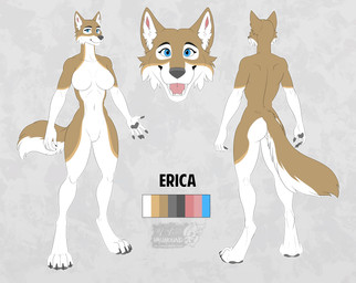 4_toes 5_fingers anthro athletic athletic_anthro athletic_female biped black_claws blue_eyes breasts butt cheek_tuft claws close-up color_swatch curvy_figure digitigrade facial_tuft fangs featureless_breasts featureless_crotch feet female finger_claws fingers fluffy fluffy_tail front_view fur grey_background grey_pawpads happy hourglass_figure inner_ear_fluff logo looking_at_viewer markings multicolored_body multicolored_fur navel nude open_mouth outline pawpads paws rear_view sharp_teeth simple_background smile snout solo standing tail tan_body tan_fur tan_markings teeth text toe_claws toes tongue tuft two_tone_body two_tone_fur white_body white_fur white_outline vallhound erica_(wandering_wolf_guy) canid canine canis mammal wolf 2021 absurd_res artist_logo artist_name character_name dated flat_colors hi_res smaller_version_at_source url intersex_(lore)