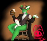 anthro balls beverage big_balls big_penis biped brown_clothing cape clothing drunk erection fur fur_markings genitals glans green_body green_ears green_eyes green_fur grey_clothing hat headgear headwear holding_beverage holding_object humanoid_genitalia humanoid_penis looking_at_viewer male markings penis pink_penis solo substance_intoxication topwear white_balls white_body white_ears white_fur white_penis succubusbnny cesar_(cesaroma71) canid canine canis mammal wolf 2022 absurd_res hi_res signature watermark