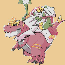 ambiguous_gender anthro biped bipedal_feral claws digitigrade duo feral finger_claws green_body red_body simple_background tail toe_claws white_body yellow_background filumbitu nintendo pokemon pokemon_legends_z-a fossil_pokemon generation_6_pokemon generation_9_pokemon mega_chesnaught mega_evolution pokemon_(species) tyrantrum 1:1 hi_res shaded