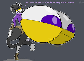 anthro areola big_areola big_breasts black_eyes bottomwear breasts cigarette clothing dipstick_tail female footwear high_heels holding_cigarette holding_object huge_areola huge_breasts hyper hyper_breasts jacket looking_at_viewer markings purple_areola shirt shoes shorts solo tail tail_markings text thick_thighs topwear yellow_sclera norithics alexandra_salome domestic_cat felid feline felis mammal 2026 english_text